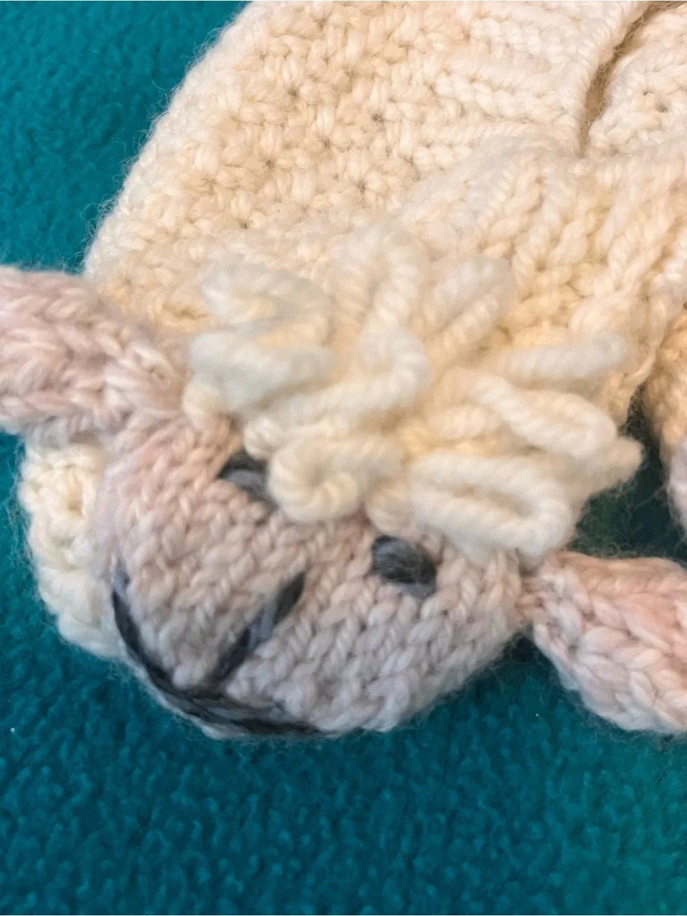 Aran Irish Baby Cream  Hand Knit Slipper Socks with Sheep Face and Pom-Pom OS